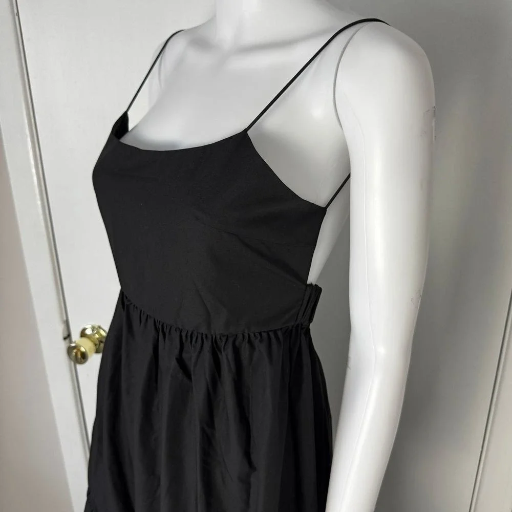 Commense Boho Pleated Solid Black Backless Tiered Evening Cocktail Maxi Dress S - Picture 5 of 13